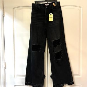 🌺Black wide leg distressed jeans, Sz 9, NWT